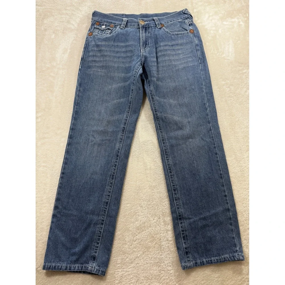 True Religion Mens Joey Super T Flap Pocket Blue Jeans 34 Meas: 34x32